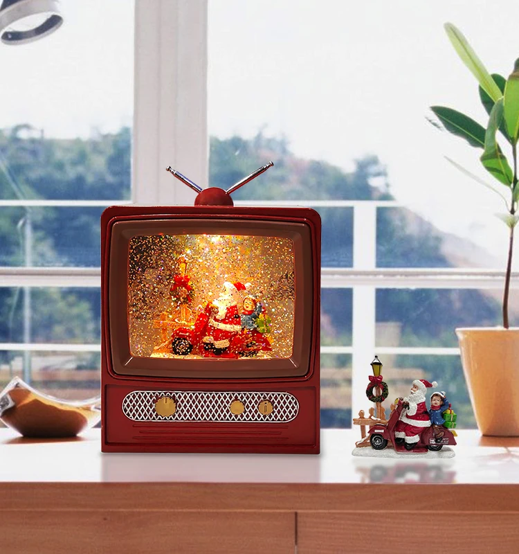 Christmas Decoration Led Music Snow Tv Globe Santa Water Glitter Holiday Gifts