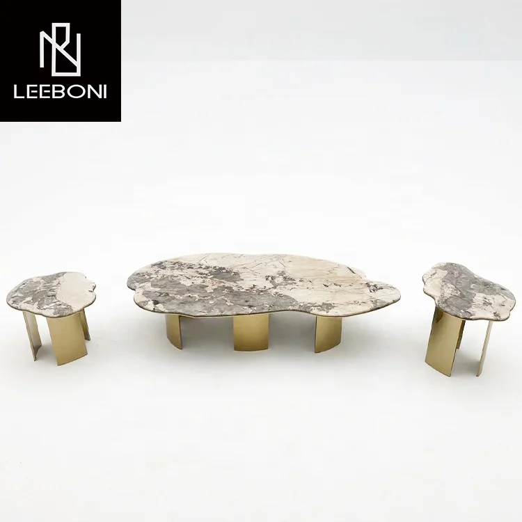 Высокое качество Leon Home Роскошные ножки из нержавеющей стали мраморный столик набор журнальный нерегулярный Nordic