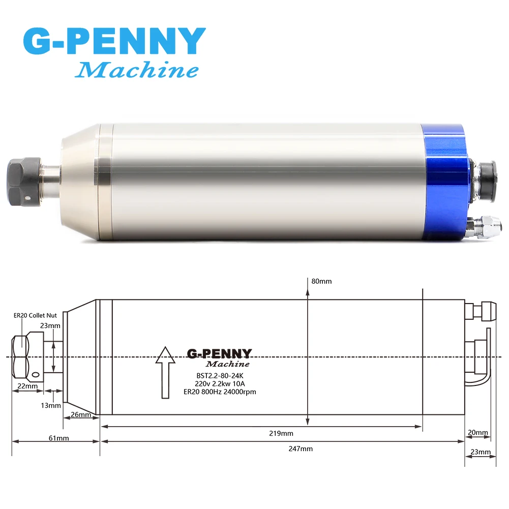 220v 380v 2.2KW CNC Water cooled spindle motor 4pcs ceramic ball bearings 2pole 4pole working for Metal Iron Stainless