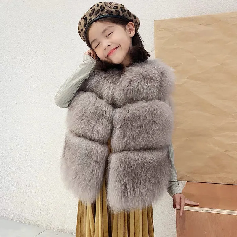 
CX-G-C-12B Natural New Girls Waistcoat Vests for Party Real Fox Fur Gilet Kids Fur Vest 