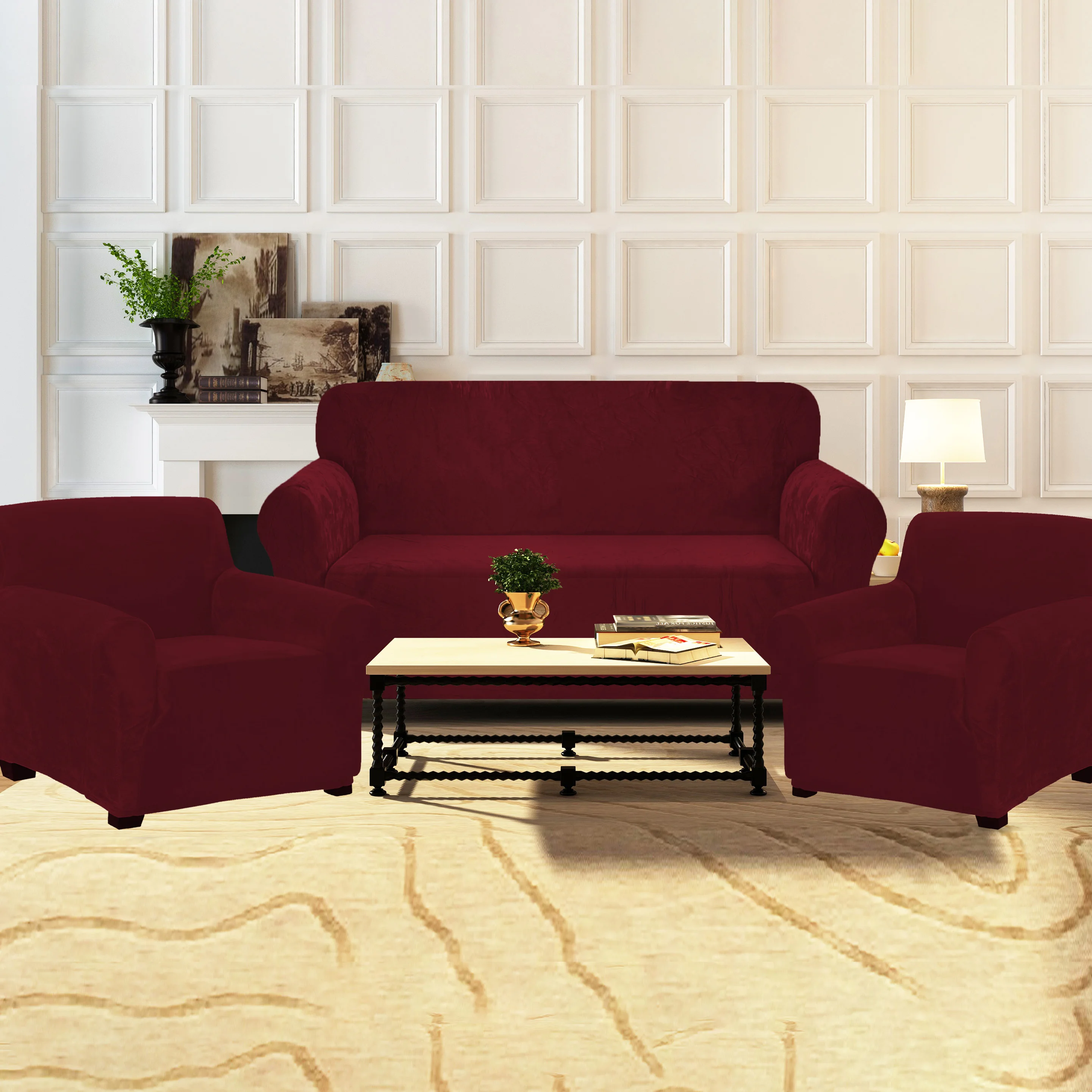 Real Velvet Elastic Stretch Sofa Cover for Living Room 321 Sofa Cover Set Whole Sale Spandex Covers for Sofa
