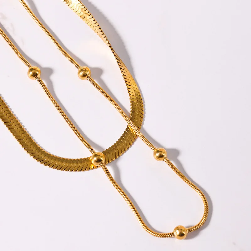 Euro America Unisex Double-Layered Stainless Steel Necklace Gold Plated Vintage Style Link Chain for Gift Jewelry for Women