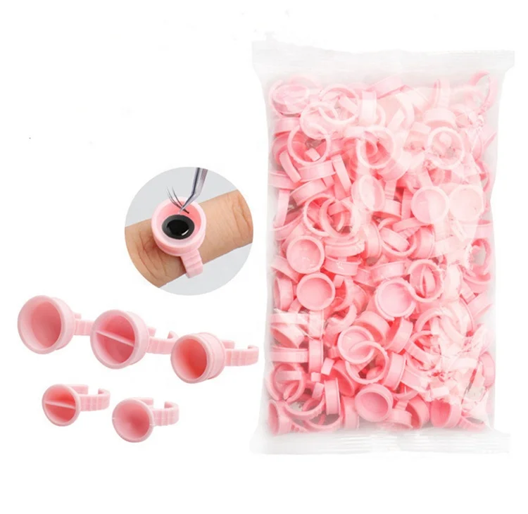 Disposable Plastic Tattoo Ring Cup Pink Glue Ring for Eyelashes Extension Ring Cups Holder