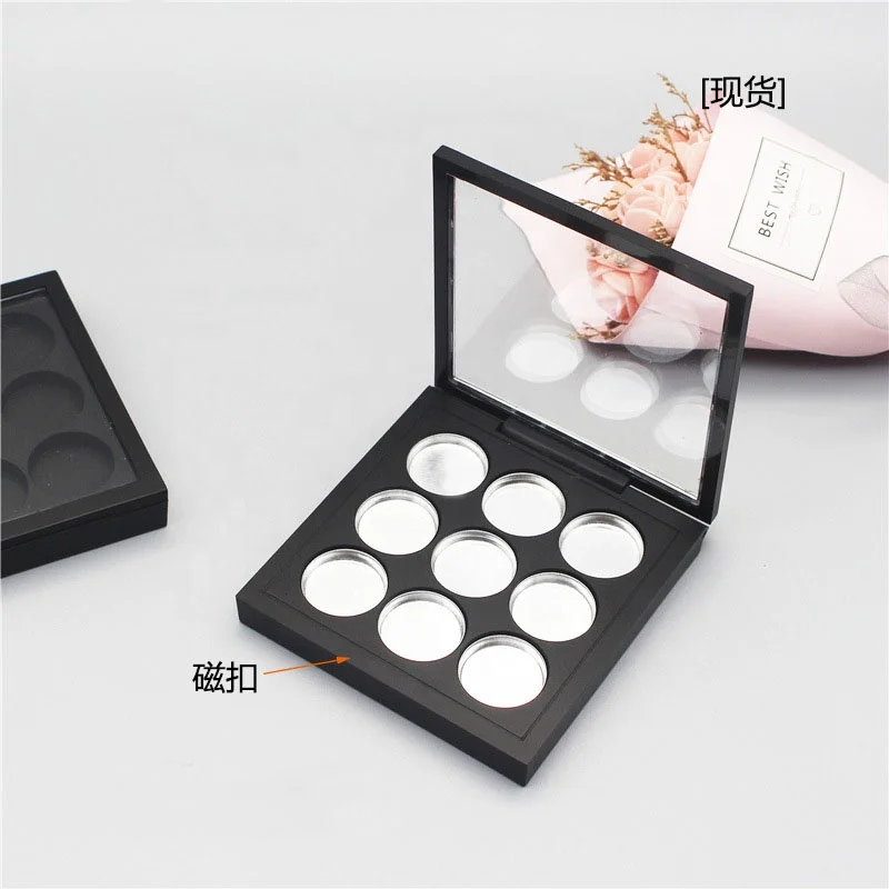 LZ Pack Stock 100pcs Square 19mm Pan Magnetic Closure Matte Black Blusher Powder Customize High Pigmented Eyeshadow Palette Case