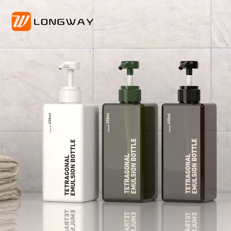 PETG 650ml square plastic cosmetic packaging shower gel shampoo lotion bottle container
