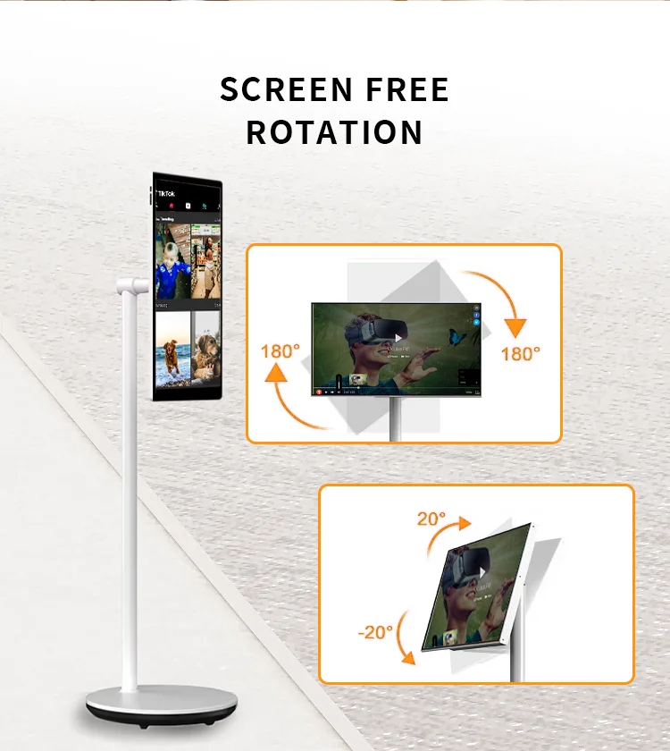 touch screen smart android tv mini Portable with battery bathroom mobile TV on wheels 21.5 inch 360 rotating tv stand