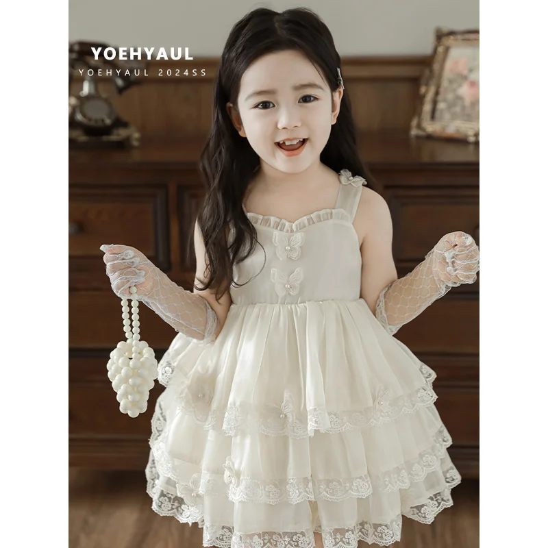 YOEHYAUL X4389 Solid White Princess Butterfly Kids Dress for Girls 100% Cotton Lining Custom Toddler Dress Sweet Child