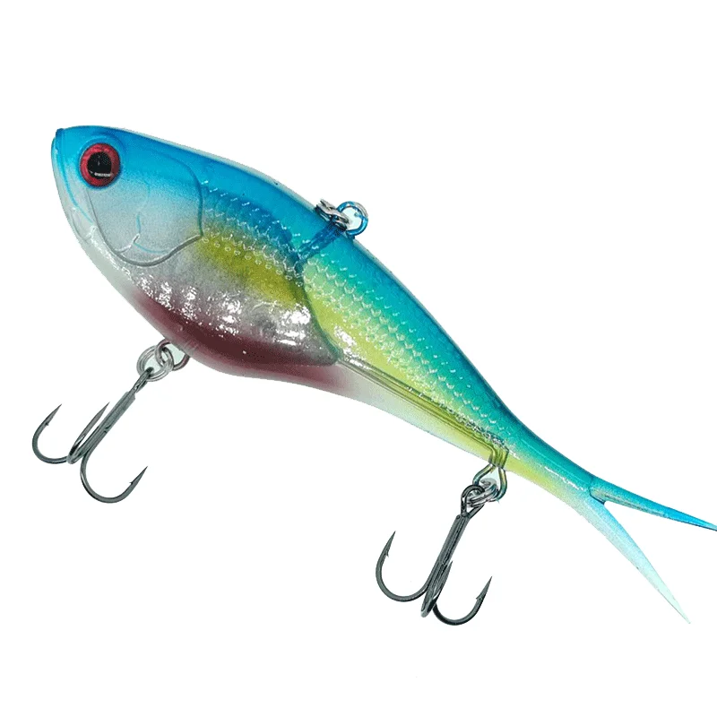 3D Lure Eyes 13cm 60g Saltwater Sinking Split Tail Soft Vib Fish Lead Sinker Inside Vibra Lure with hook Soft Fishing Lures