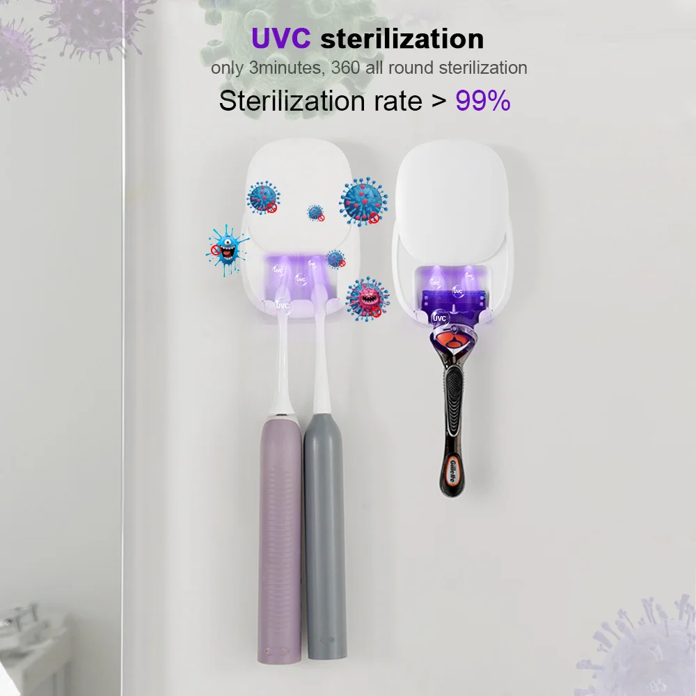 Portable UVC Mini Toothbrush sterilizer wtih Two Slots Compact Sanitizer for toothbrush razor and jewelry
