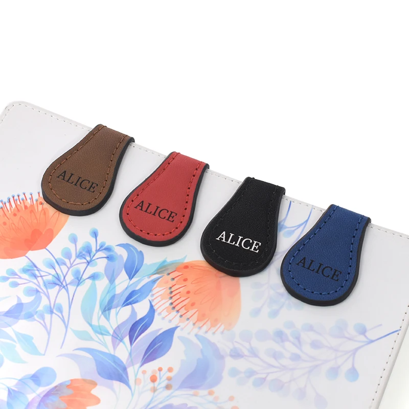 Customized Personalized Text Book Marker Clip Gift Laser Engraving Blank Leather Magnetic Bookmarks With LOGO