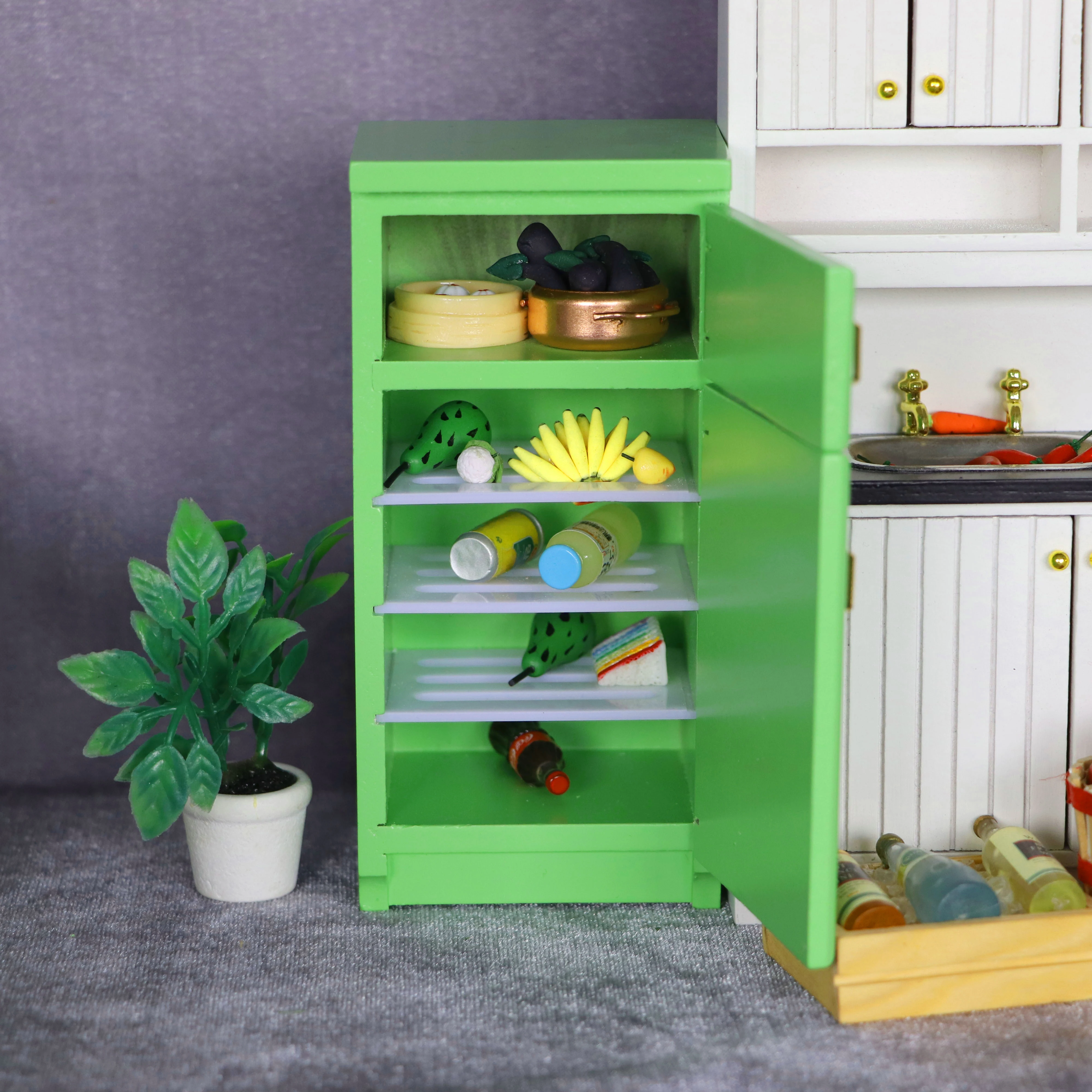 1:12 doll house dollhouse mini furniture miniature model kitchen scene play house green refrigerator