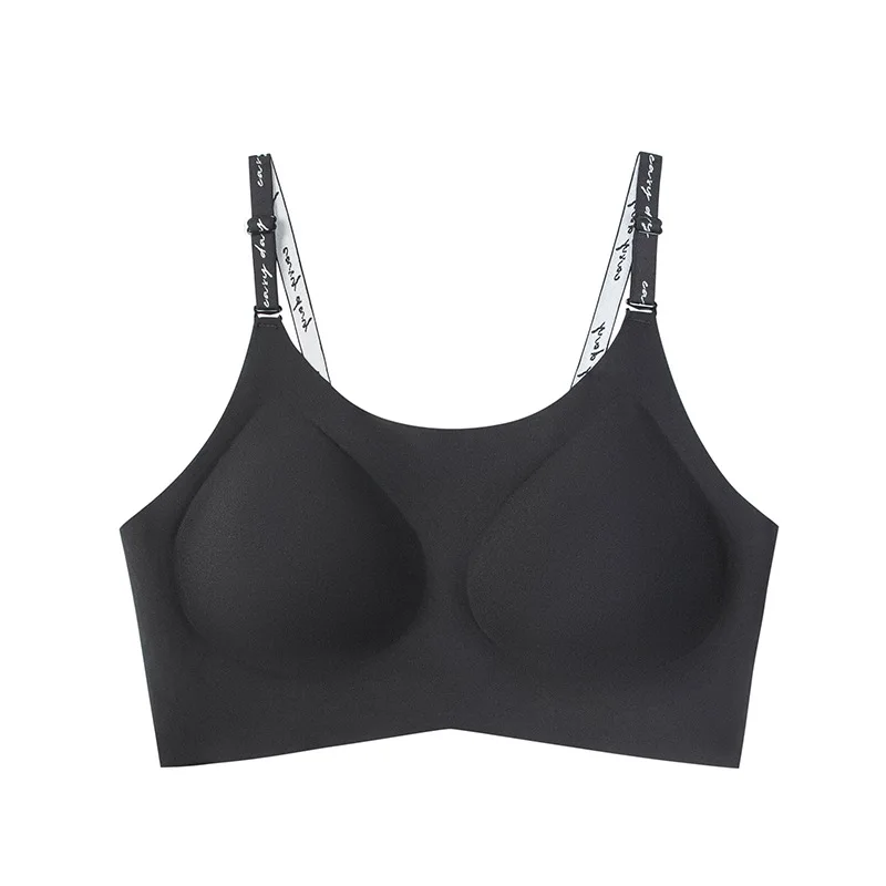 Women Latex Bra Padded Bralette Soft Comfortable Everyday Adjusted-Straps Bra Letter Printed Wire-Free Seamless Push-Up Bra