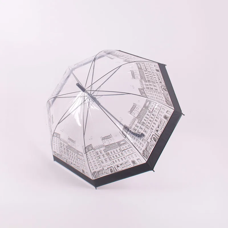Low Price Transparent Dome Umbrella Custom Pattern Printing Clear Plastic Umbrella For Women
