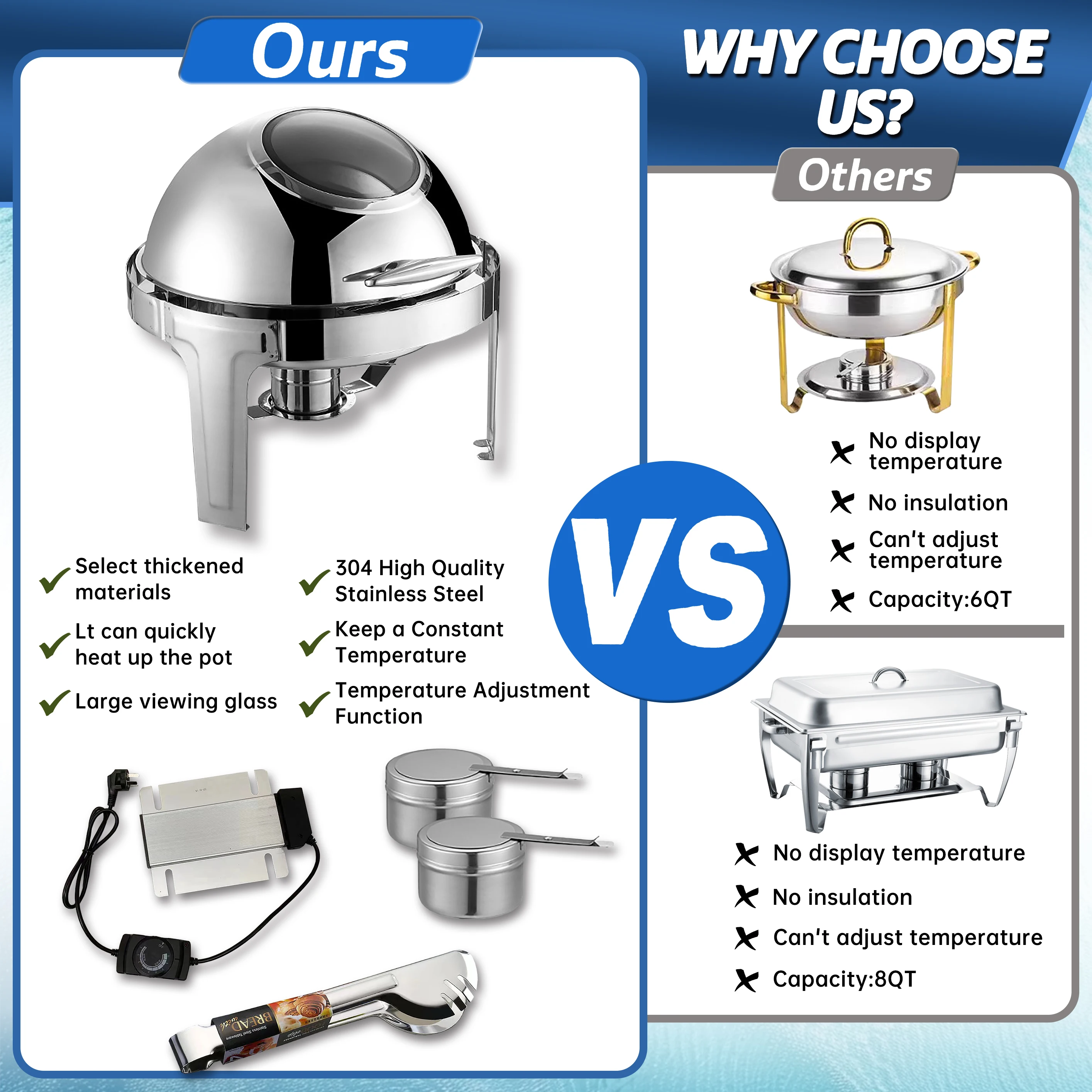 YITIAN Hot Sale Golden Round Chafing Dish Stainless Steel  Buffet Set Restaurant Equipment  For Hotel Catering