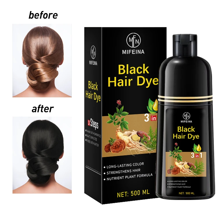 MOQ LOW 500ML Hair Color Shampoo Cover Gray White Hair Organic Hair Dye Shampoo Of Black no dark skin
