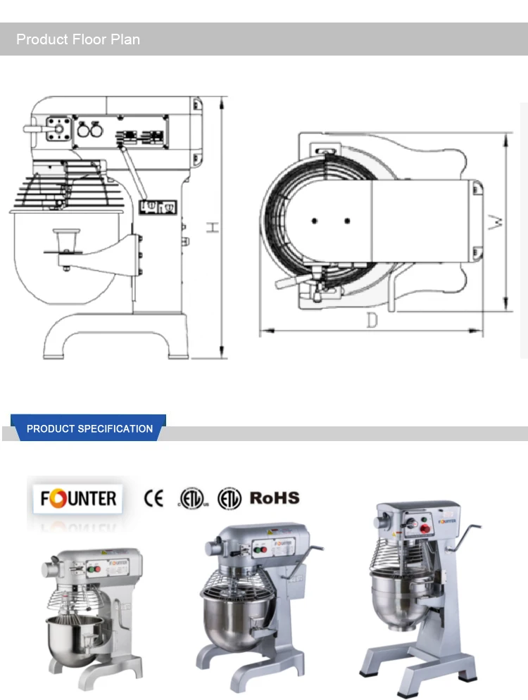 Hotel Restaurant Electric Stand Food Blender Industrial Comercial Spiral Cake Bread Dough Mixer Commercial 3 Mixing Speeds 104kg