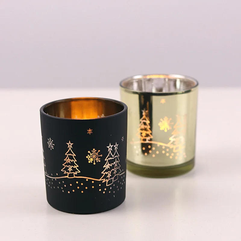 300ml 10oz Glass Candle Jar Cup Cylinder Christmas Trees Tea Light Candles Holder For Home Decor