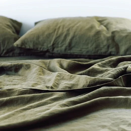 natural Stonewashed 100% pure french vintage linen night free & flax queen fitted flat bed sheets linen set