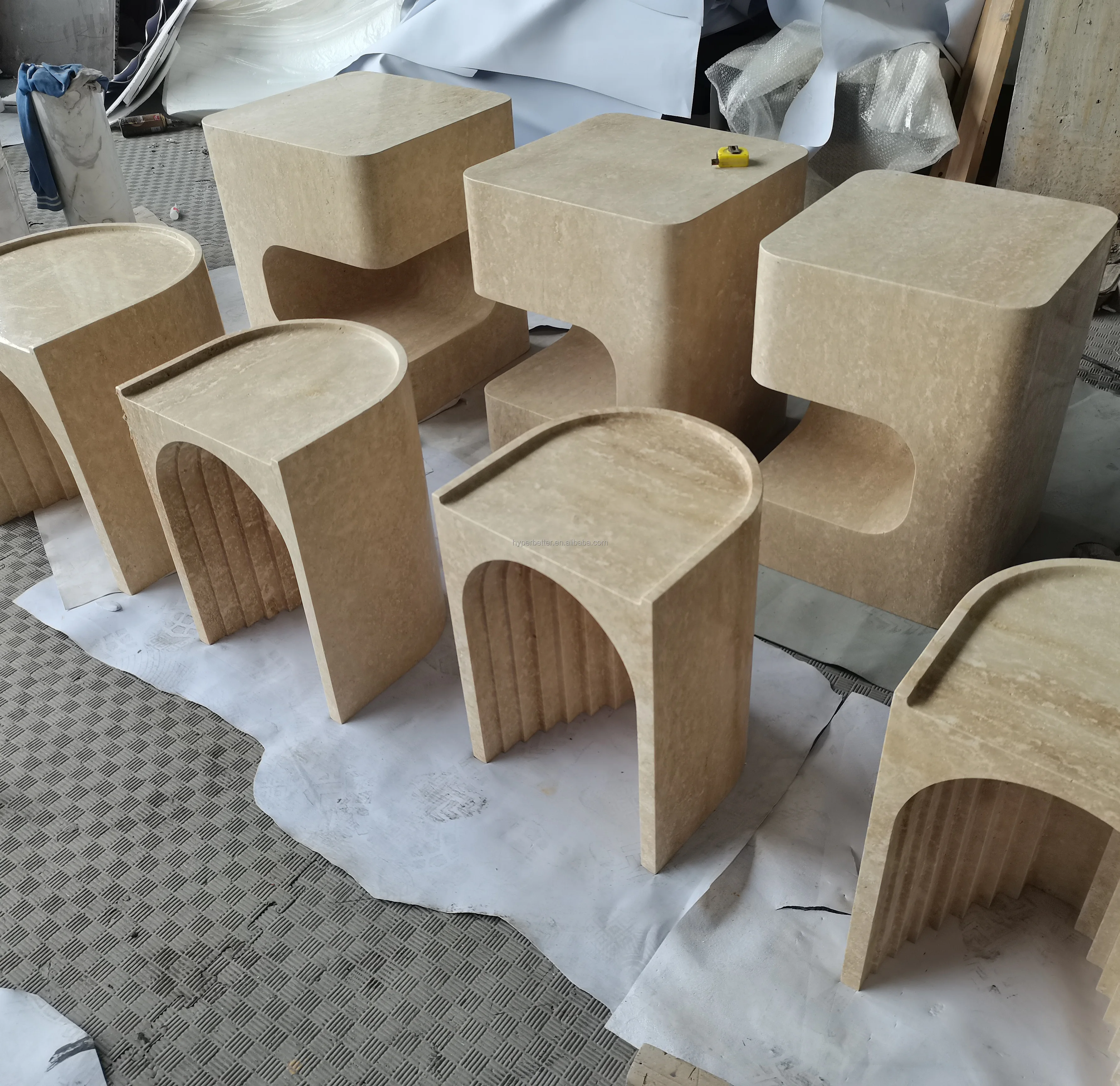 Random shape design travertino tea table