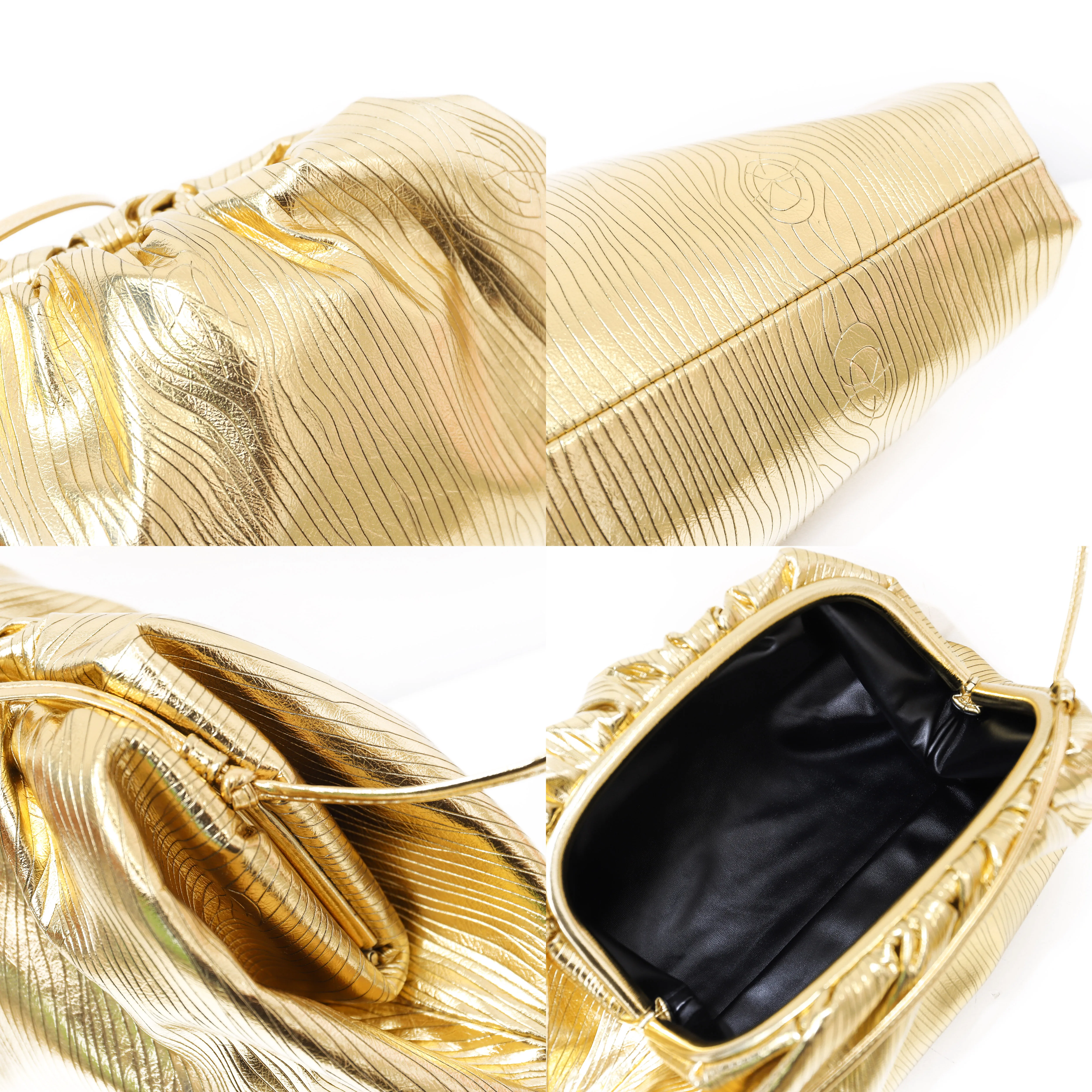 Top sale Fashion women small Metallic golden pouch silver clutch purse  trendy ladies evening bag purse with string cloud bag