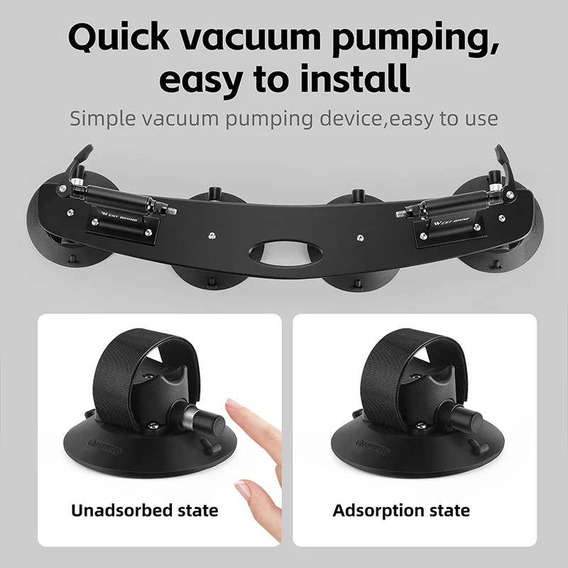 WEST BIKING Bicycle Suction Cup Rack With Storage Bag Aluminum Alloy Suction Cup Roof-Top Rear Bike Rack Car Roof Bicycle Rack