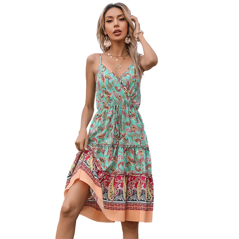 Wholesale Casual 2023 Summer Fashion Halter backless Dress Women Clothes Sexy Floral Beach Slip Dresses for ladies