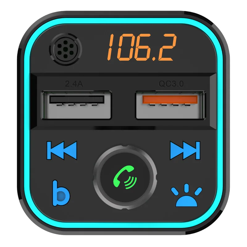  7+1 Colorful Lights Hands-Free Car Kit Wireless Radio Adapter Blue tooth Audio