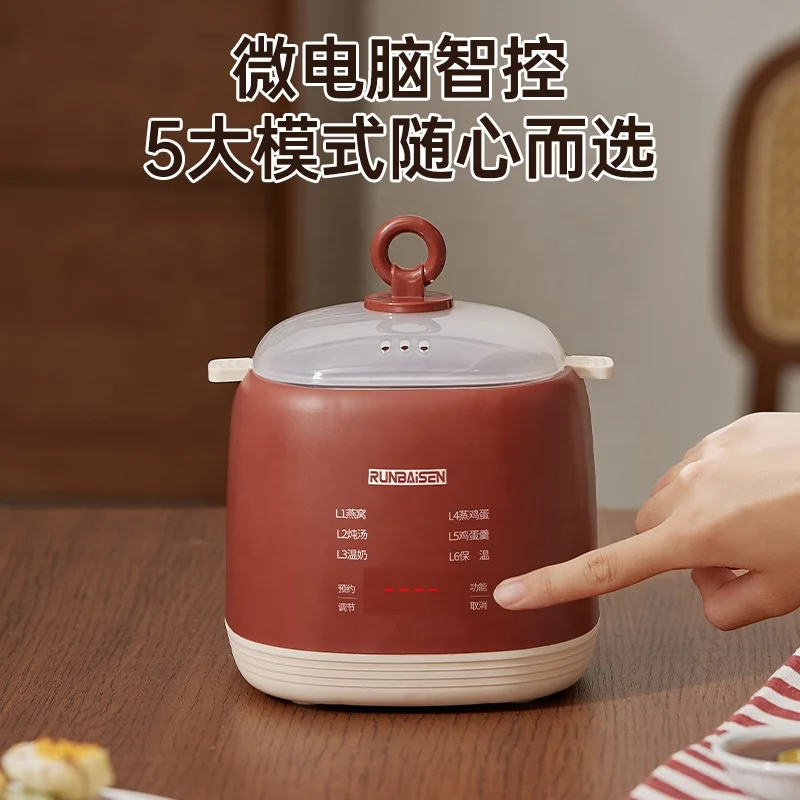 EU Small Household Multi-Functional Ceramic Egg Steamer Intelligent Kitchen Electric Stew Cup with Plastic Shell Cooking Eggs