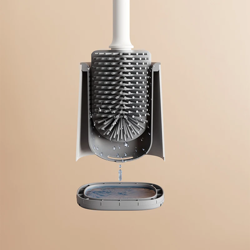 Sanga Head Factories 3 in 1 Long Handle Wall Mounted Plastic Bathroom Cleaning Drip Free Toilet Brush with Holder Stand