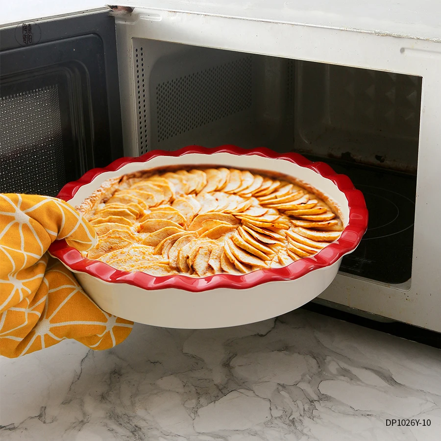 10 inch Porcelain Baking Dish Non-Stick Pie Plate Ceramic Pie Pan Soft Wave Edge Round Pie Dish Ceramic