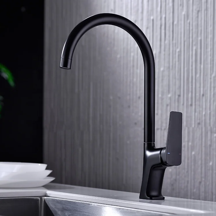 Kaiping Factory Hot Sale Matt Black Brass Long Neck Single Handle Sink Mixer Tap Kitchen Faucet