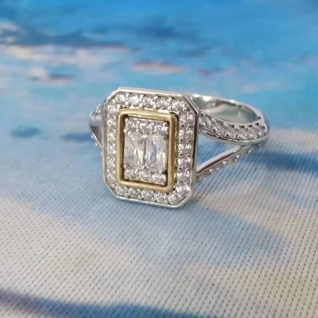 Jewellery South Africa Rectangular Shaped Ring Silver 925 9K Gold Frame Split Shank