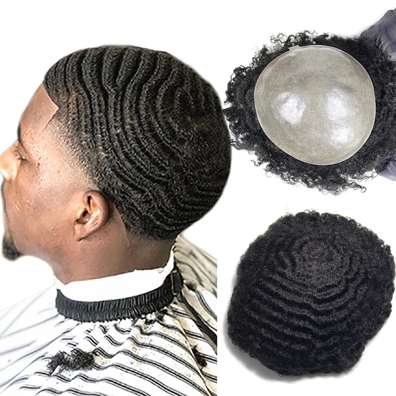 Afro curl unit piece replacement system black mens toupee, real virgin remy human hair toupee new style