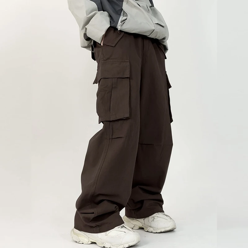 Custom OEM manufacturer vintage pockets high waist streetwear baggy casual mens long parachute cargo pant for men trousers