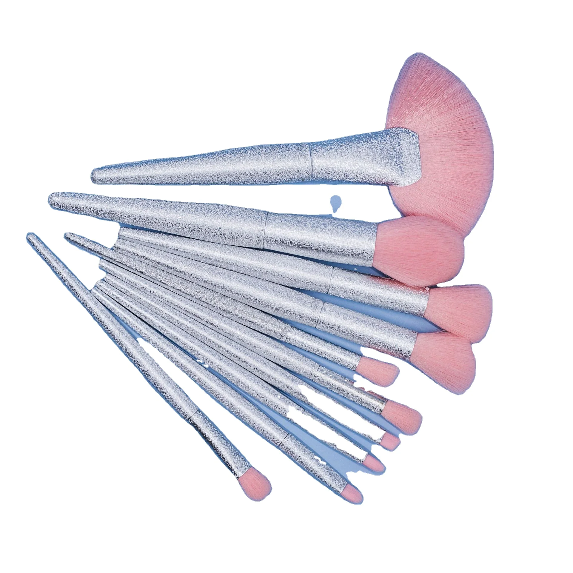 
10 PCS Acrylic Cone Laser Frosted Handle Large Fan-shaped Loose Powder Eye Shadow Makeup Brush Set 