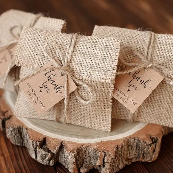 Natural Burlap Bags Wholesale Hemp Hessian Drawstring Sack Small Wedding Favor Gift Straw Jute Bag