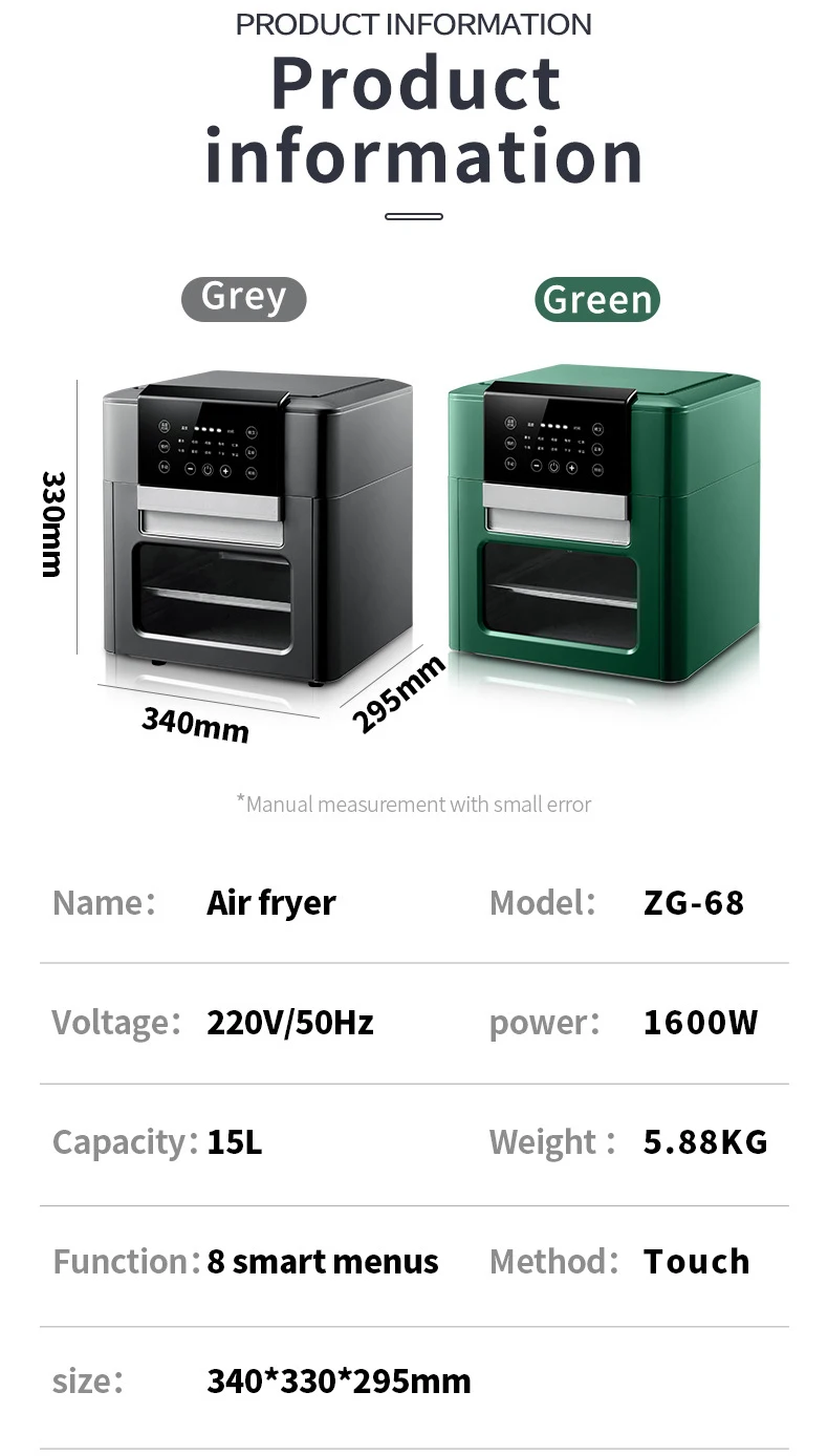 2021 china 1600W electric air fryers grill dropshipping 6L 12L 14L custom oil free deep fryer