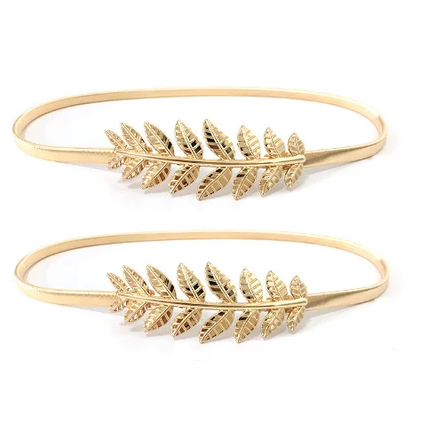 Women Girl Stretch Skinny Waist Belt Leaf Shape Wedding Designer Metal Female Belt cinturones para mujer