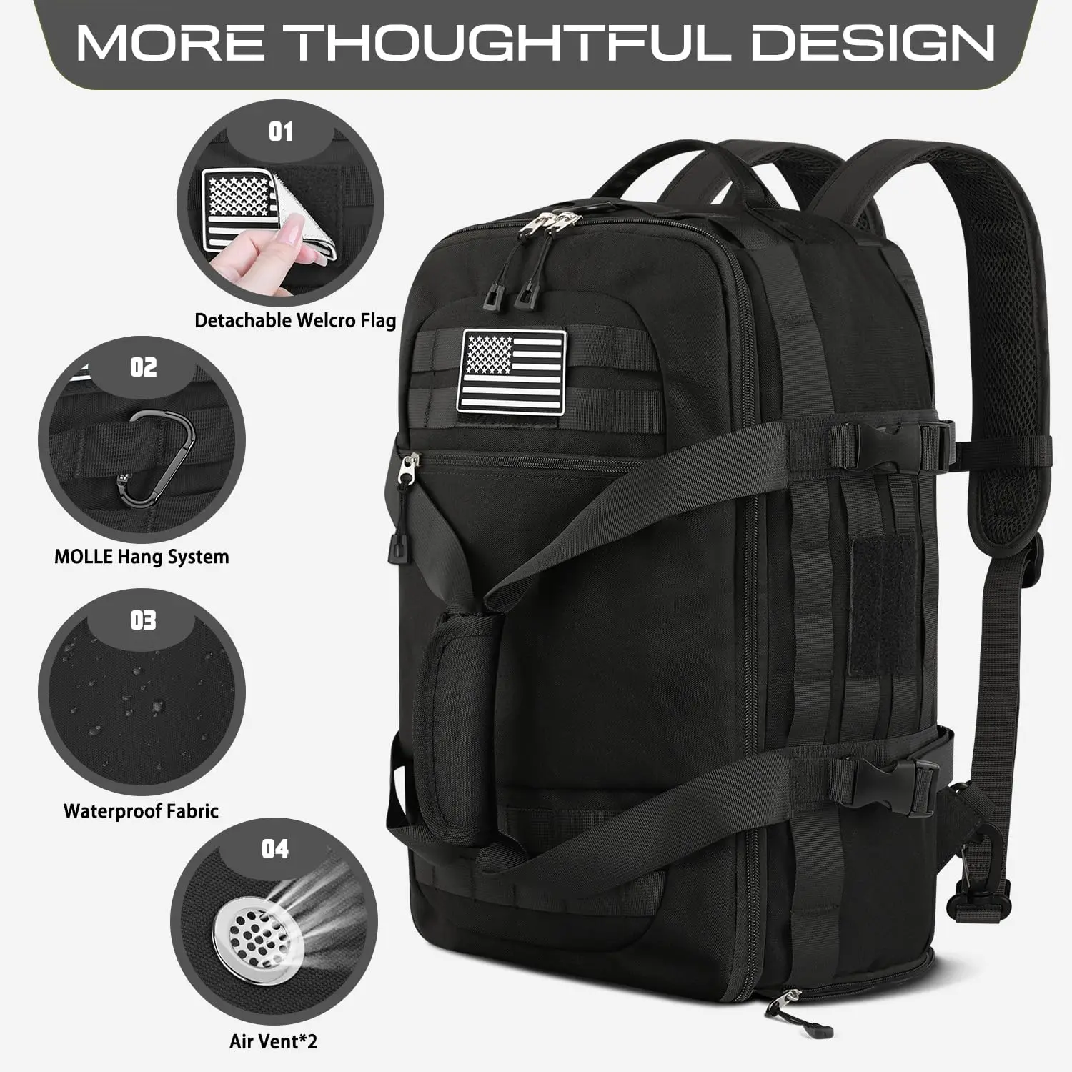 3 in 1 Carry on Travel Backpack Men Tactical Duffle Gym Bag Weekender Overnight Range Bag with Wet Pocket