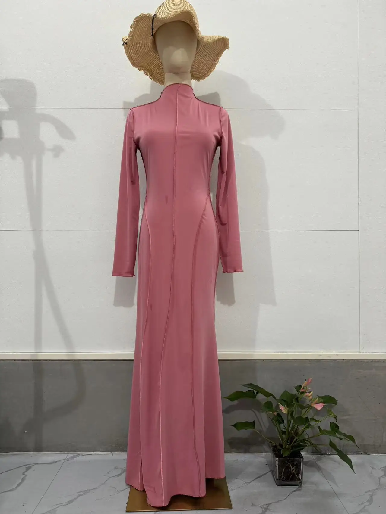 Ribbed Knitted Maxi Dress For Women Autumn Winter Long Sleeve Fashion High Waist Elegant Sexy Party Dress