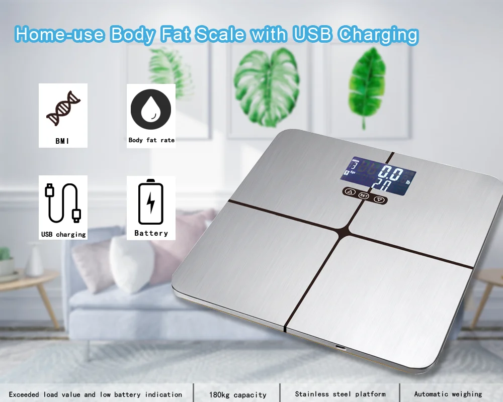 High quality rohs scale body fat muscle scale calculate body fat with USB charge