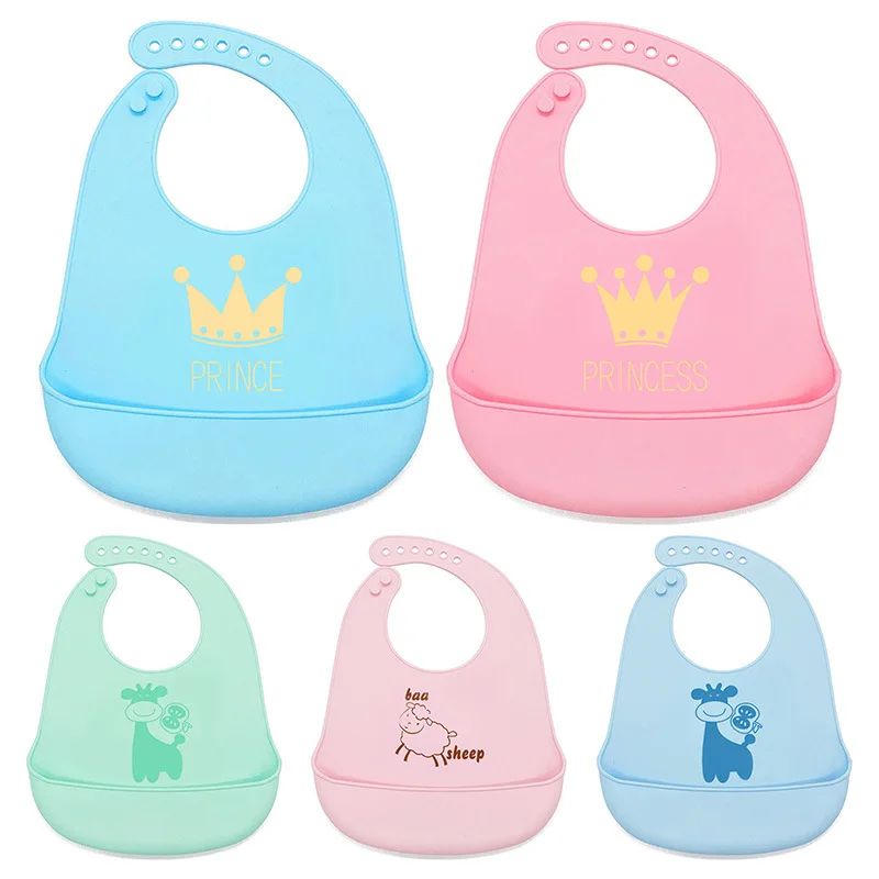Custom logo Baby Bib Adjustable Animal Picture Waterproof Saliva Dripping Bibs Soft Edible Silicone Ssaliva Towel