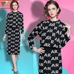 2023 spot new product elegant casual wear jacquard knitted one-neck jacket + vest + half lady dresses three-piece suit
