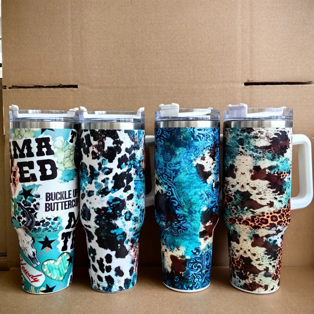 40 OZ Personalized Western Leopard Cow Tumbler