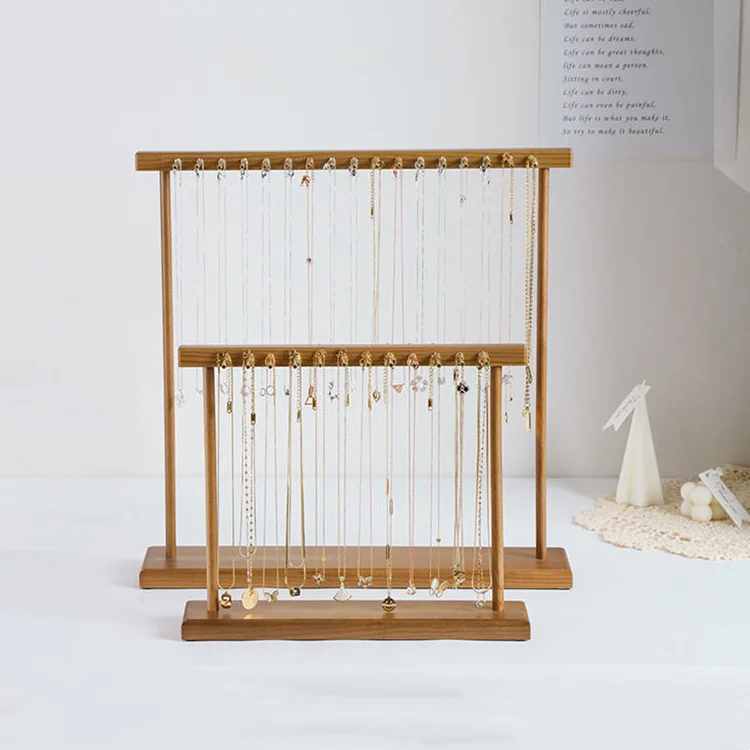 Wholesale High quality  jewellery shop props necklace earrings bamboo wood jewelry stand rack display set luxury