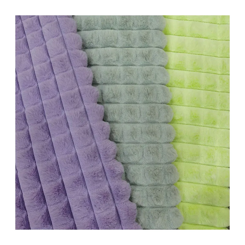 Good Quality Artificial Tartan Draw Strip Pattern Faux Rabbit Fur Fabric