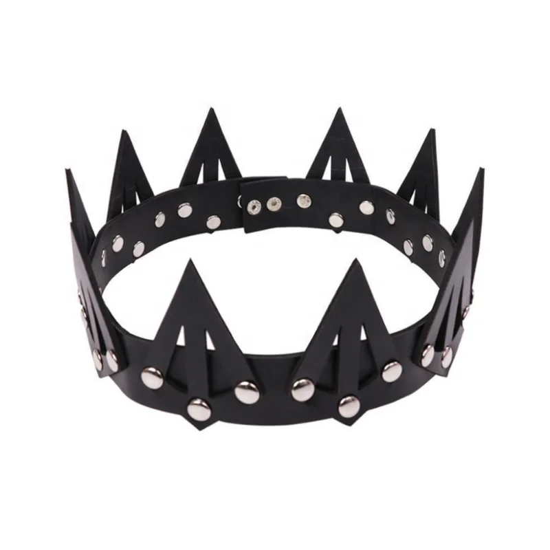 Cosplay Costume Unique Queen Crown Distinctive Faux Leather Black Tiara for Masquerade Formal Party Style Headband