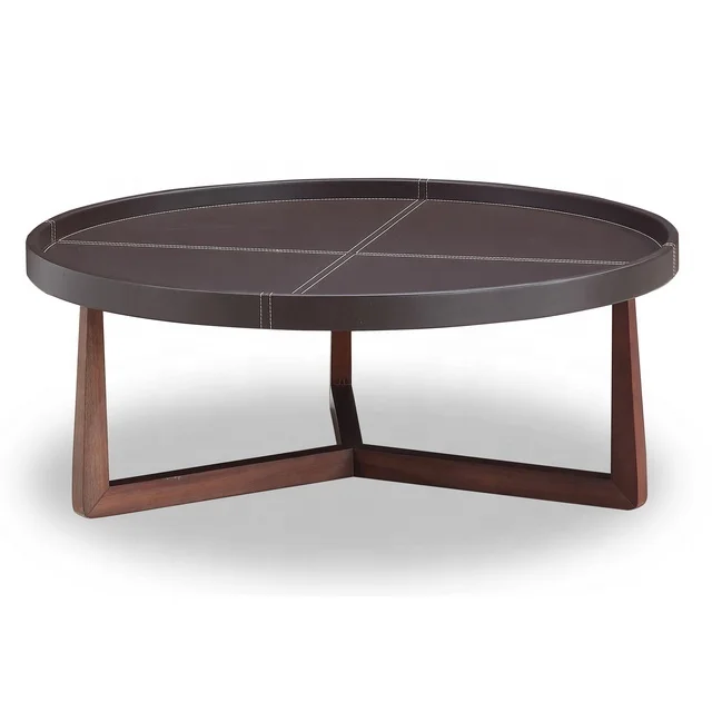 
Central Leather High Grade Round Modern Simple Living Room Solid Wood Coffee Table Sofa Exquisite Tea Table Furniture 