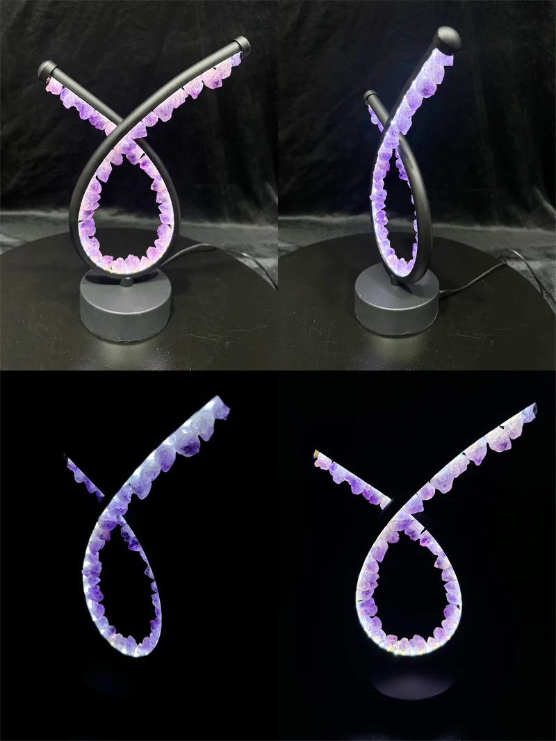 Hot Sale Natural Crystal DIY LED Light Gemstone Semi-precious Crafts Different Shape Amethyst Lamp for Ornament