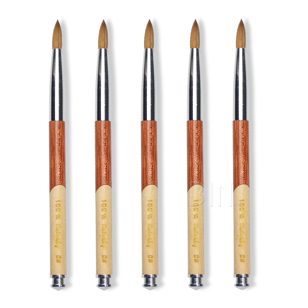 BIN Professional Red Wooden Handle Acrylic Brush Nail Art Kolinsky Nail Brush